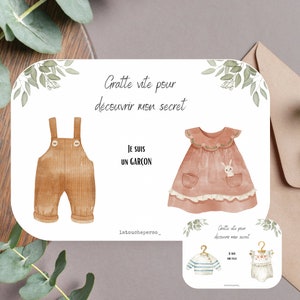 Carte à gratter personnalisée - Annonce sexe bébé - Gender reveal