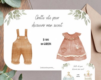 Carte à gratter personnalisée - Annonce sexe bébé - Gender reveal