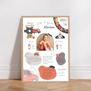 Affiche anniversaire ou baptême personnalisée - Thème Véhicules / Voitures