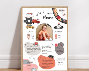 Póster personalizado de cumpleaños o bautizo - Temática vehículos / coches