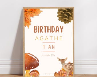 Cartel de cumpleaños - Tema Otoño / Bosque