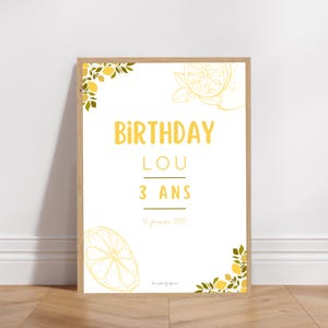 Pôster personalizado de boas-vindas para aniversário ou batismo - tema Limões