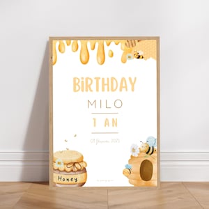 Affiche bienvenue anniversaire ou baptême personnalisée - Thème Abeille / Honey