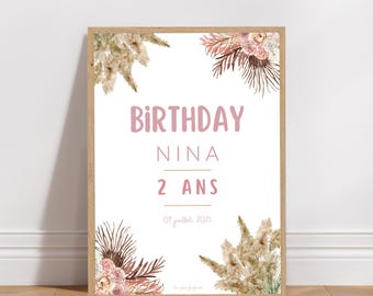 Personalized birthday or baptism welcome poster - Boho Rose theme