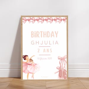 Affiche bienvenue anniversaire ou baptême personnalisée - Thème Ballerine/Ballet