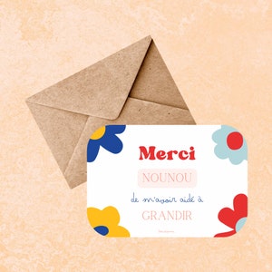 Carte remerciement année scolaire - nounou, maîtresse, atsem - à personnaliser