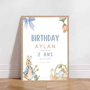 Cartaz personalizado de boas-vindas para aniversário ou batizado - tema Peter Rabbit