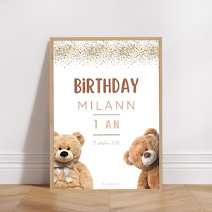Affiche bienvenue baptême/anniversaire - Thème Ourson
