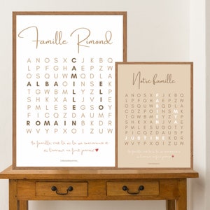 Affiche prénoms mots mêlés personnalisée - Beige