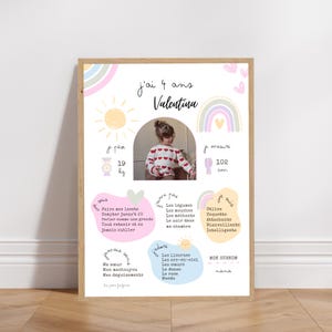 Affiche anniversaire ou baptême personnalisée - Thème Arc-en-ciel pastel