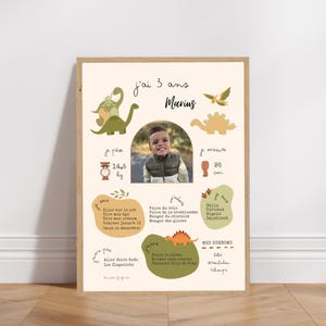 Póster personalizado de cumpleaños o bautizo con temática de dinosaurios