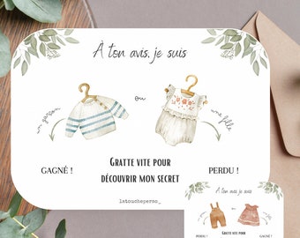 Carte à gratter personnalisée - Annonce sexe bébé - Gender reveal