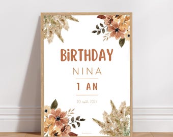 Personalized birthday or baptism welcome poster - Boho Terracotta theme