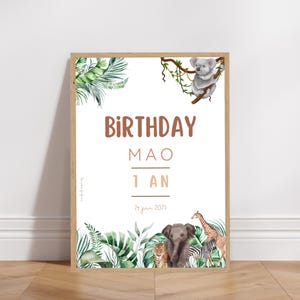 Cartel personalizado de bienvenida para cumpleaños o bautismo - Tema de la selva