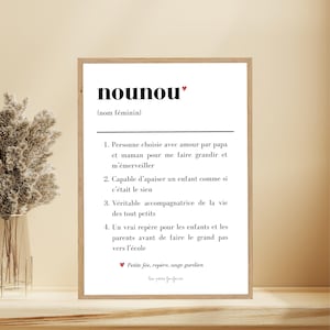 Affiche définition NOUNOU - cadeau fin d'année scolaire