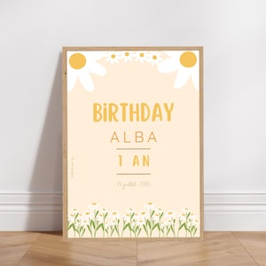 Affiche bienvenue anniversaire ou baptême personnalisée - Thème Marguerites