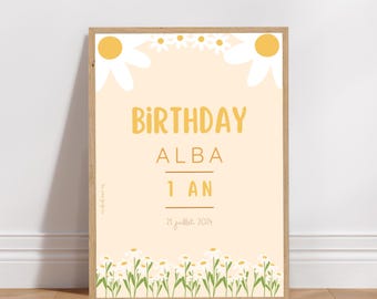 Cartel personalizado de bienvenida para cumpleaños o bautismo - Tema Margaritas