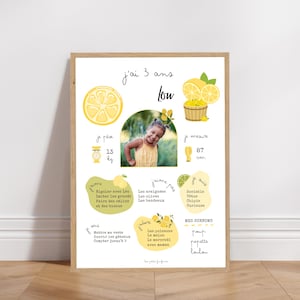 Affiche anniversaire ou baptême personnalisée - Thème Citrons