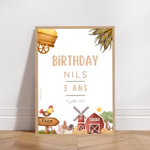Affiche bienvenue anniversaire ou baptême personnalisée - Thème Ferme
