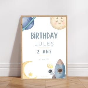 Cartaz personalizado de boas-vindas de aniversário ou batizado - Tema Para a Lua / Lua / Planeta