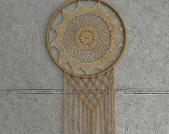 Handmade Beige Dreamcatcher: Mystical Home Decor