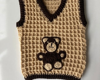 Vintage brown square-knit teddy bear sweater!