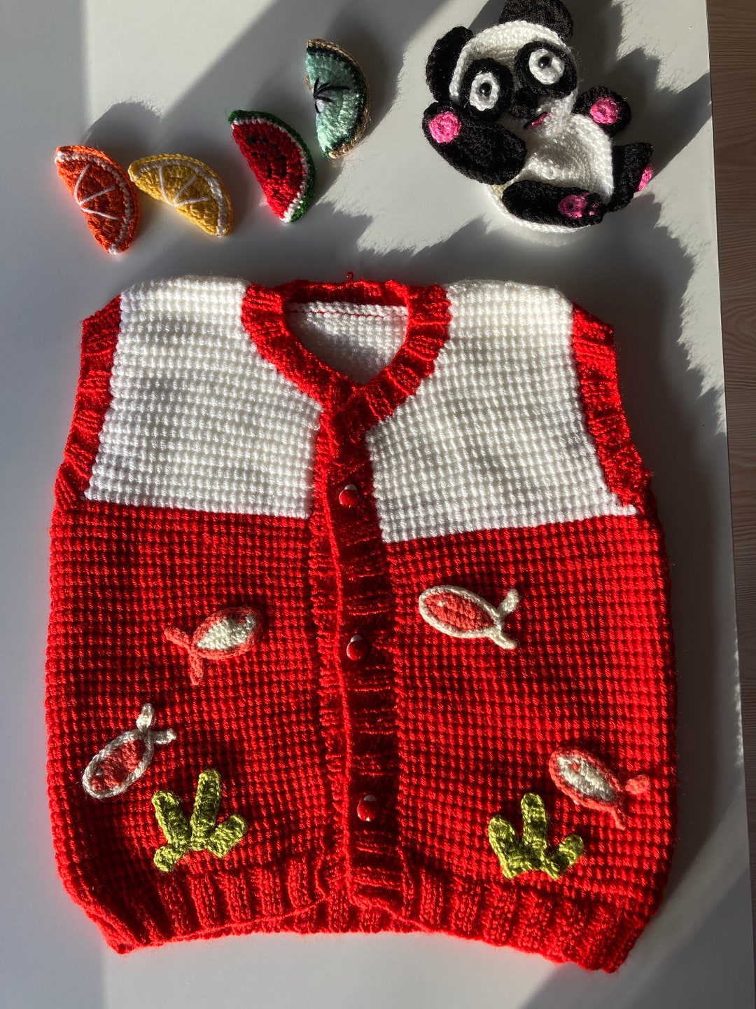 Sleeveless Red Vest With Fish Embroidery - Etsy