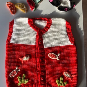 Sleeveless Red Vest with Fish Embroidery