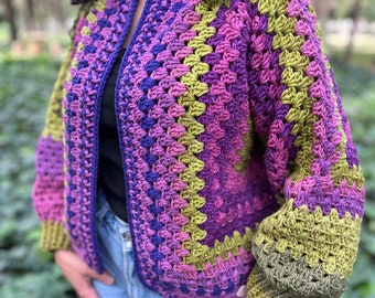 Women&#39;s Purple and Green Cardigan