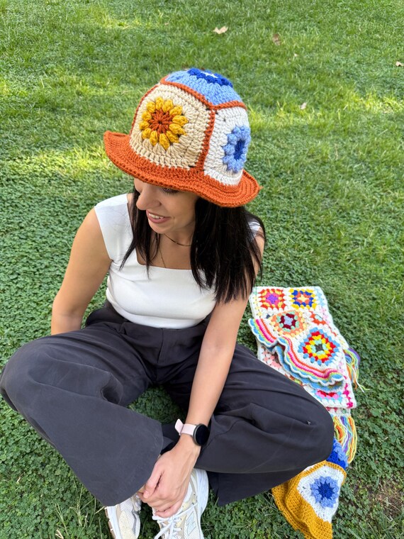 Handmade Crochet Granny Square Bucket Hat - Etsy display picture 3