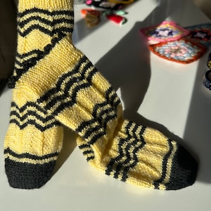 Handmade Yellow Kids Sock with Black Stripes