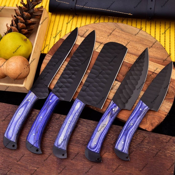 Custom Handmade Carbon Chef Set, Damascus Full Tang Knife Set , Gift for  Him , Gift for Husband, BBQ Knife Set, Camping Gift, USA Knives 