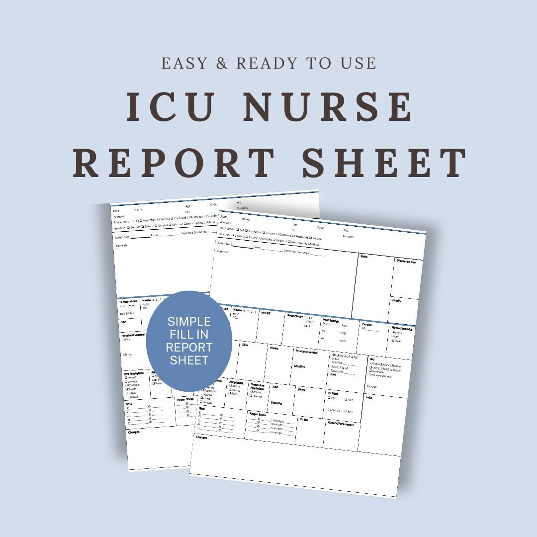 ICU Nurse Report Sheet, Nursing Brain, RN Shift Organizer, Shift