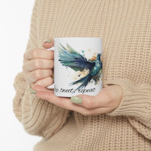 Sip Tweet Repeat, Blue Bird Watercolour, Coffee, Spirit Animal Mug bird, mug, bird lover, birds, sip, gift for women, coffe lover
