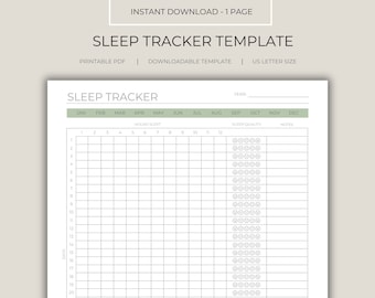 Seguimiento del sueño imprimible Planificador de seguimiento del sueño Registro de sueño digital Plantilla de seguimiento del sueño Planificador de diario del sueño Plantilla tamaño carta