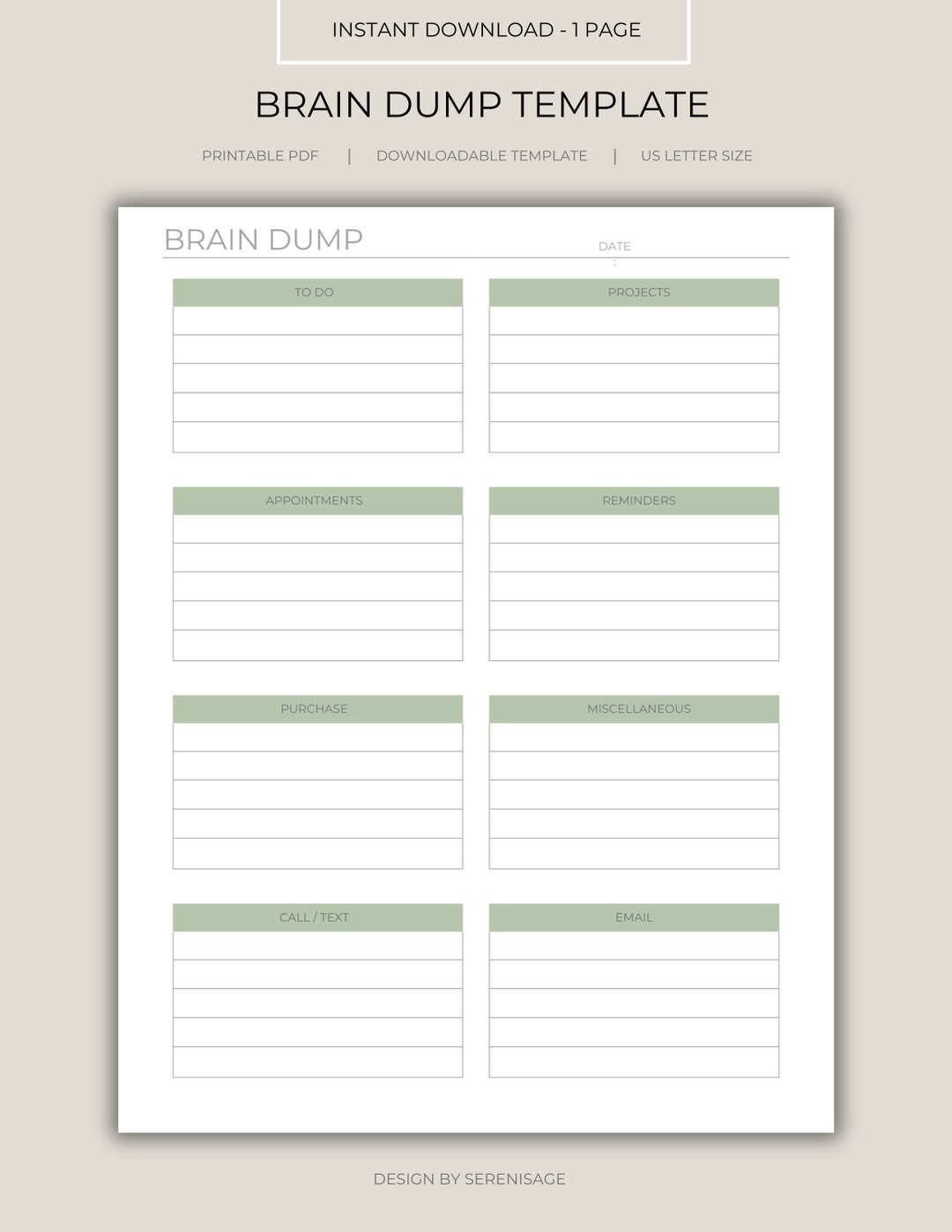 Simple Brain Dump Checklist.pdf Brain Dump Template to Do List Printable Thought Tracker PDF Brain Dump ...