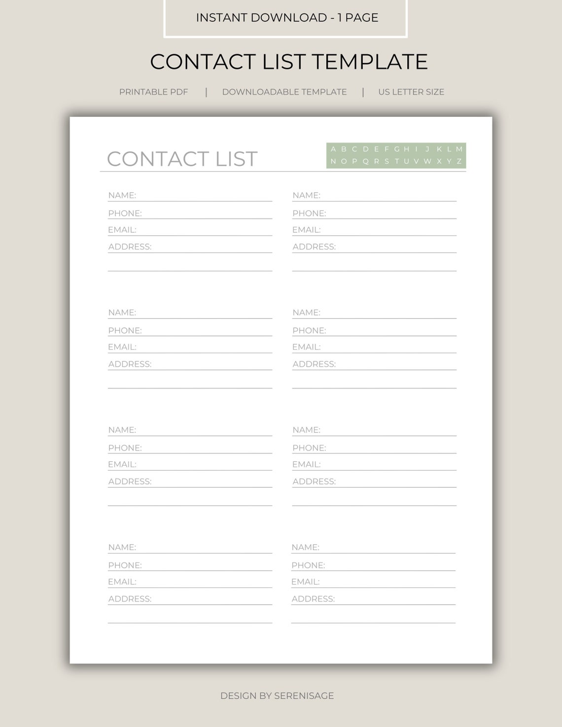 Contact List Printable Address Book Template Contact and Address