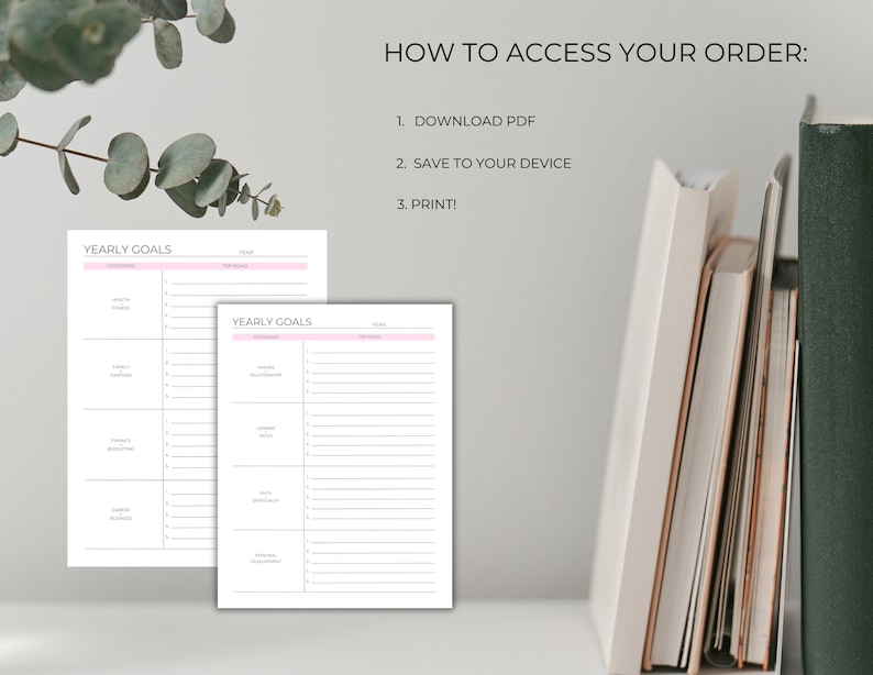 Printable Yearly Goal Template Yearly Goal Planner Goal Setting