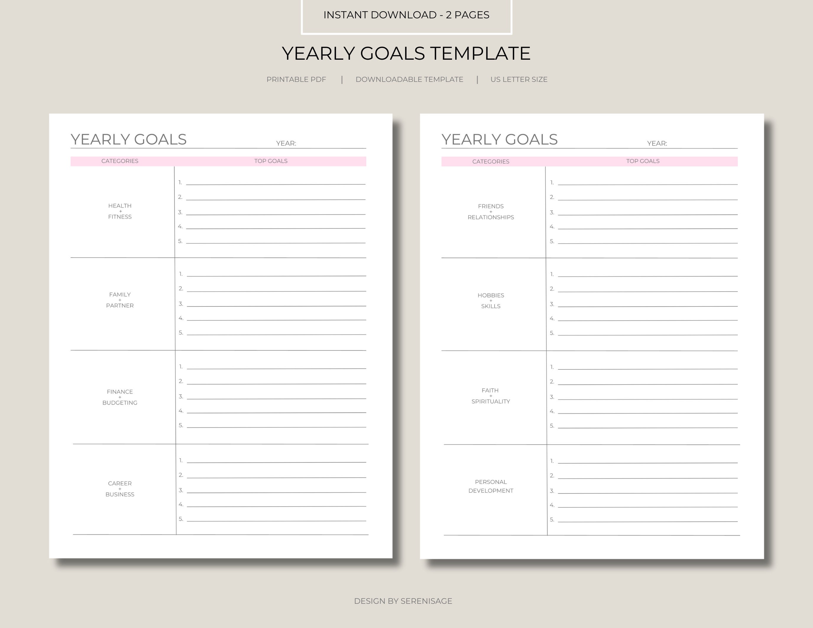 Printable Yearly Goal Template Yearly Goal Planner Goal Setting Printable Yearly Goal Template Yearly Goal Planner Goal Setting