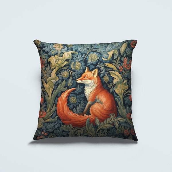 William Morris Inspired Beautiful Fox in Waiting Premium Pillow