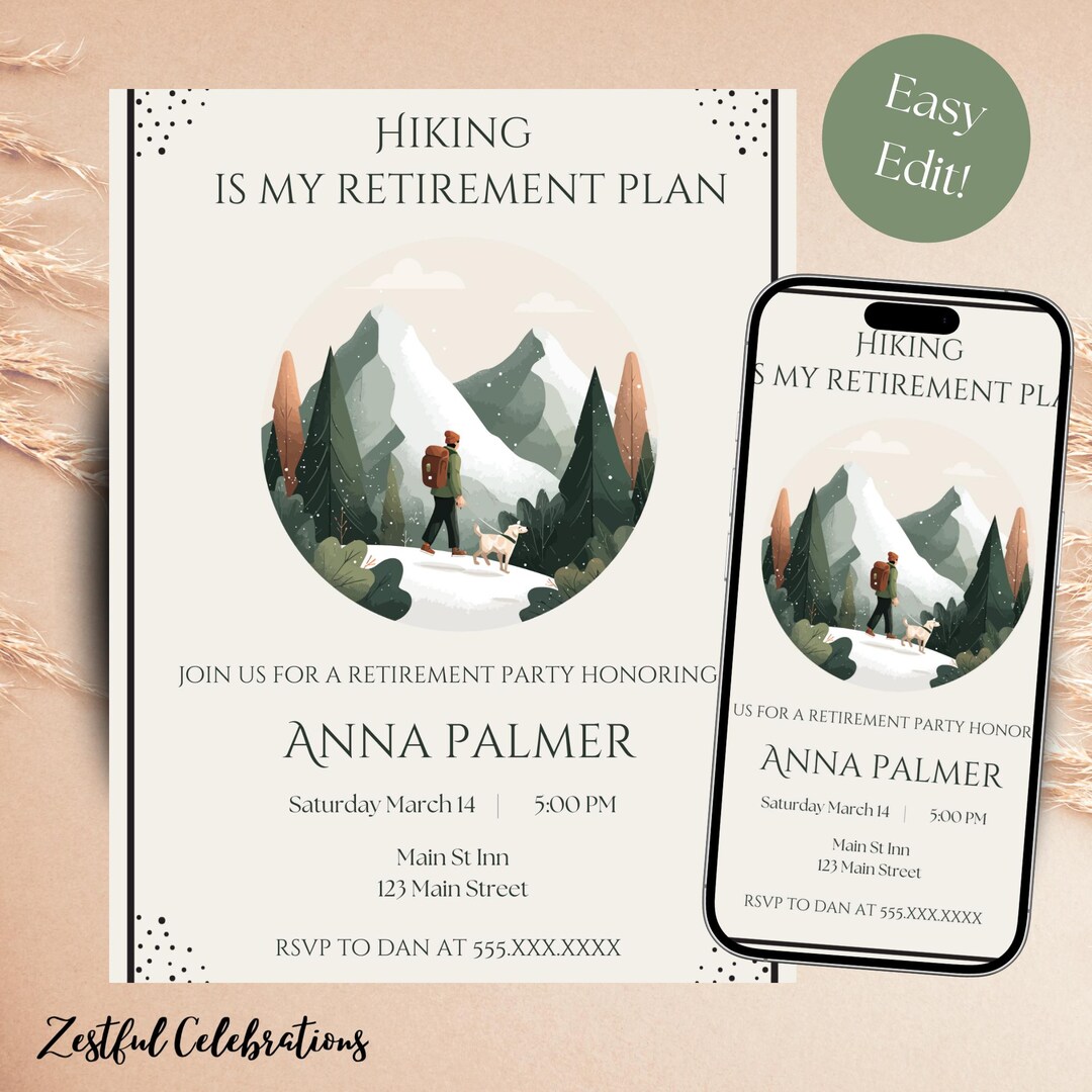 Hiking is My Retirement Plan Invitation Template Retirement Invite for ...