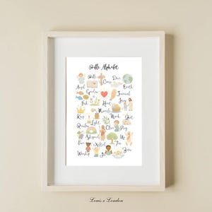 Bibel Alphabet Poster für Kinder - Christlich A bis Z Printable | Glaubensbasierte Wandkunst | Aquarell Kinderzimmer Dekor | Sonntagsschul-Lerntafel