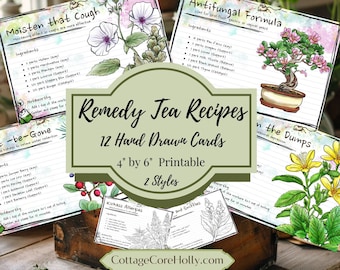 Receptkort för örtte: Green Witch Apothecary, Cottagecore (digital nedladdning Canva-mall)