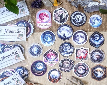 Full Moon Sticker Set: Pagan Witchcraft Stickers, Journal, Grimoire (Waterproof)