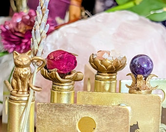 Witch Divination Hinge Head Bundle | Crystal Ball Holder Salt Bowl Cat Familiar Trinket Hands | 4 Per Set | Cottagecore Pagan Home Decor