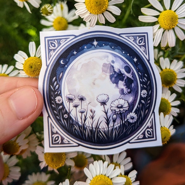 Meadow Full Moon July Sticker | Pagan Witch Moon Decorative Stickers for Grimoire Journal Planner Book of Shadows | Waterproof Matte Finish