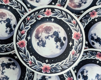 Flower Full Moon Sticker: Pagan Planner Decor (Waterproof Matte)