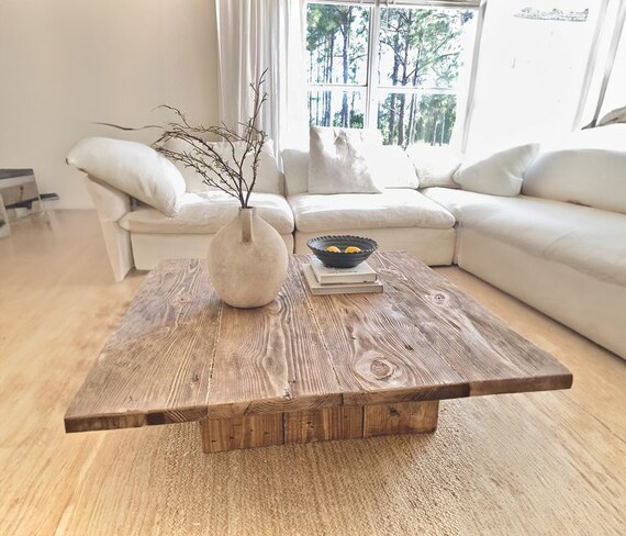 Rustic light wood coffee table discount