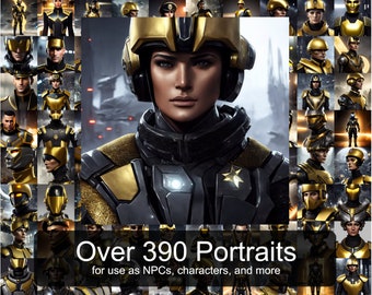 Paquete de retratos de NPC de ciencia ficción 1024x1024: retratos futuristas de humanos y extraterrestres para usar en el desarrollo de juegos, juegos de mesa y otros proyectos creativos.
