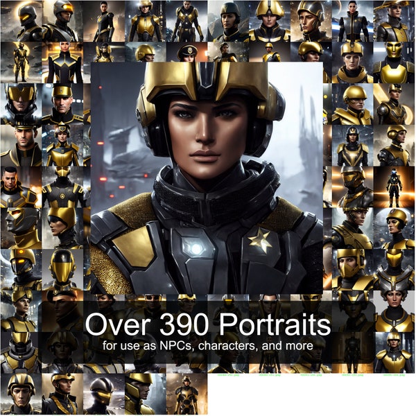 Sci-Fi NPC Portrait Pack 1024x1024 - futuristic human and alien portraits for use in game dev, tabletop gaming, and other creative endeavors